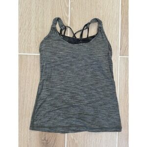 Lululemon Tank Top Womens 2 Gray Sleeveless Built In Sports Bra 2 In 1 Yoga Gym
